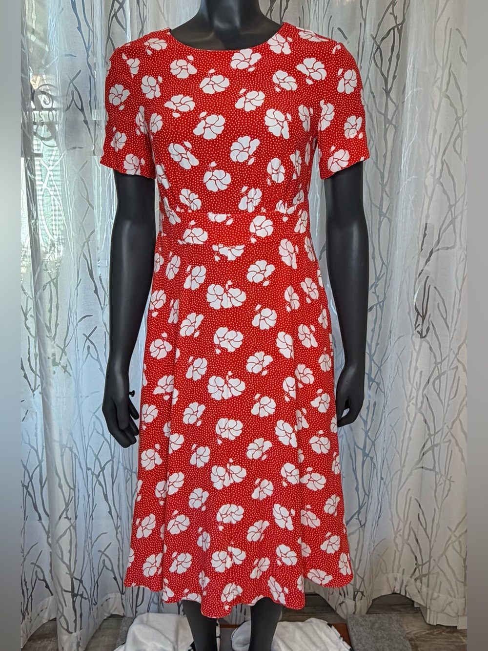 Boden Ruth Midi Dress Rosehip Primrose Womens Size 6P coral/red Floral Feminine